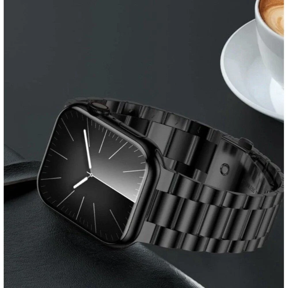 Lightweight Black Stainless Steel Band for Apple Watch Ultra 2, 46mm, Men & Wome